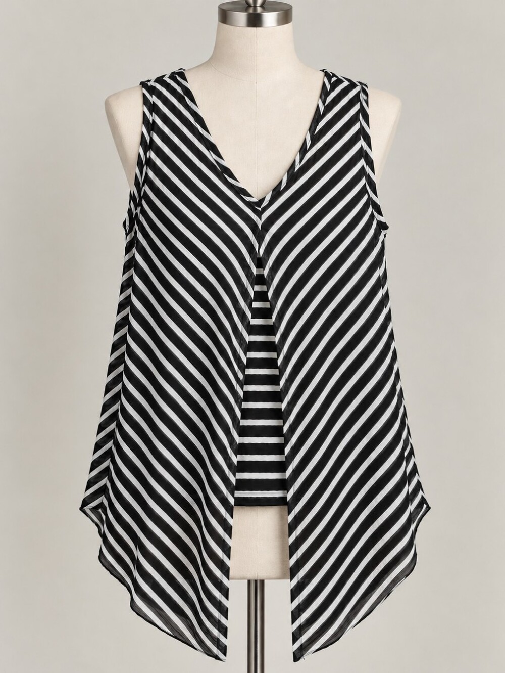 Cleo Petites | Black White Striped Layered Top